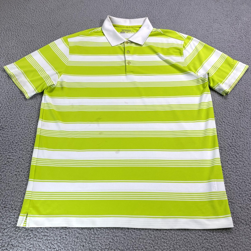 Nike Polo Shirt Adult XL Green White Tour Performance Lightweight Golf Mens *